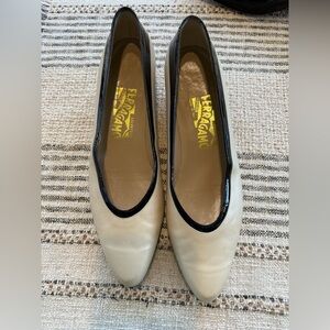 Vintage Ferragamo Cream and Black Flats